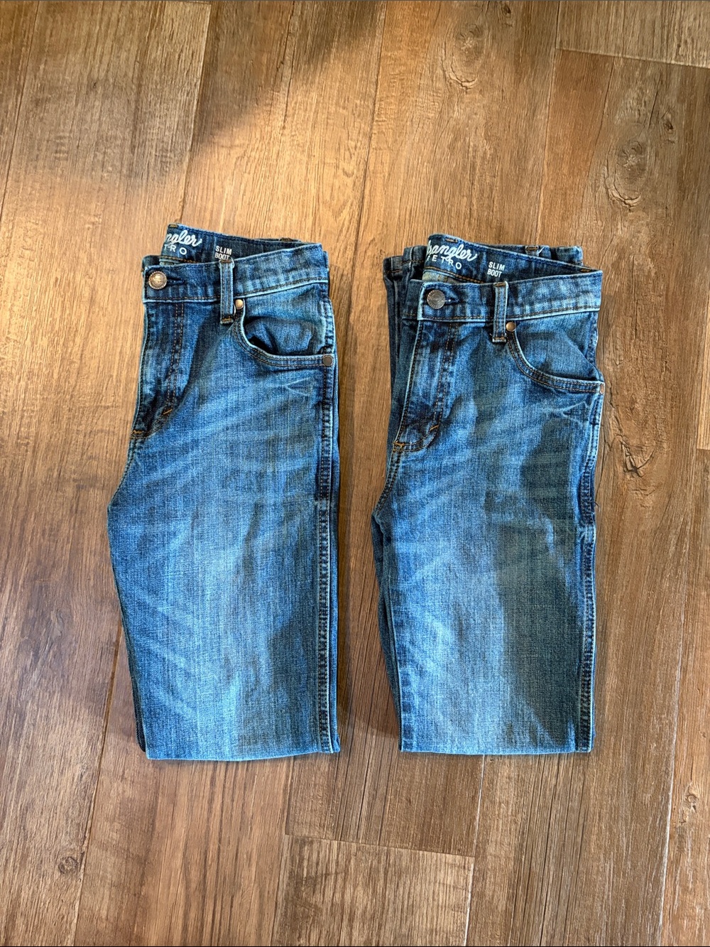 Two pairs boys Wrangler Retro slim boot jeans